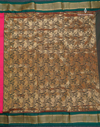 Semi Silk Saree - Maroon Colour Body Zari Butta With Bottle Green Border | 9.5 Yards
