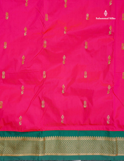 Semi Silk Saree - Maroon Colour Body Zari Butta With Bottle Green Border | 9.5 Yards