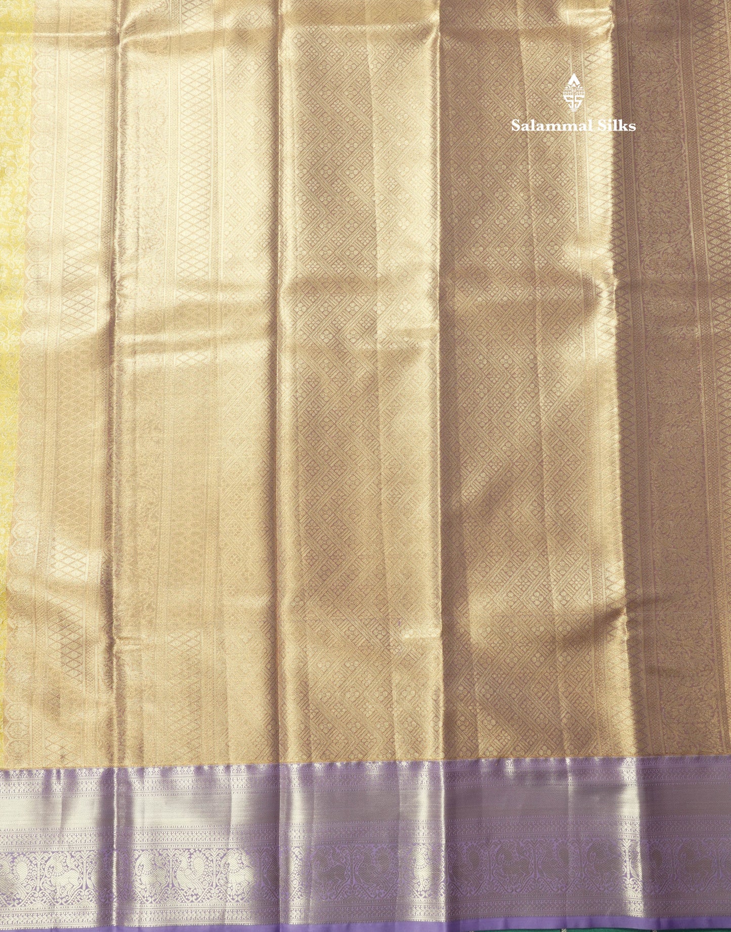 Gold Tissue Bridal Semi Silk Saree With Contrast Lavender Border