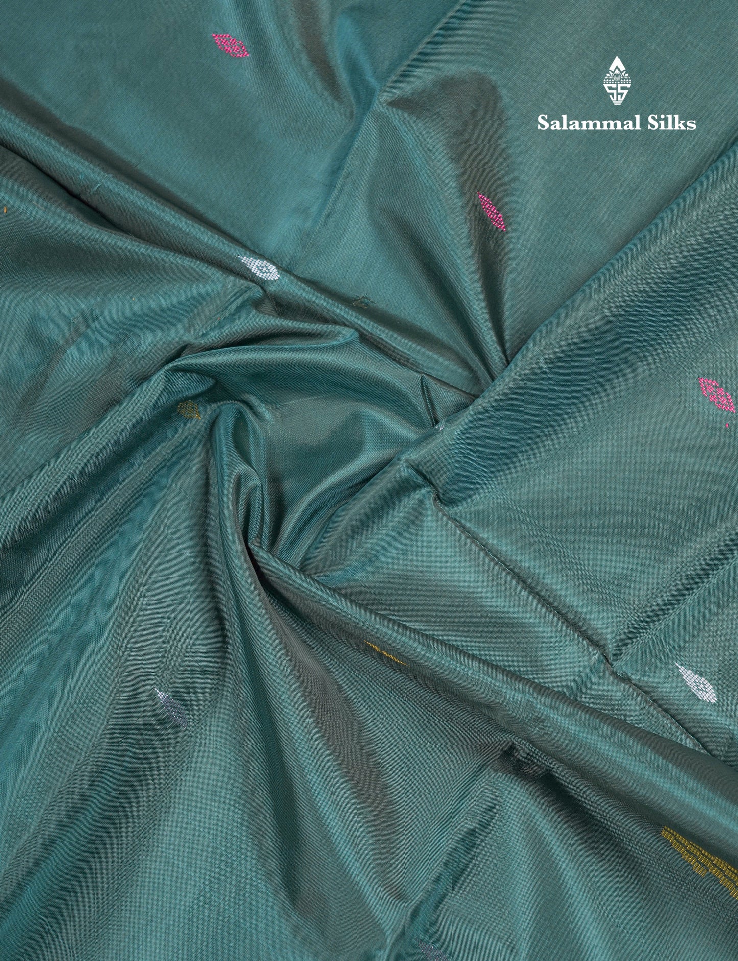 Green Shade Thread work Buttas Banana Pinth Saree (Vaazhainaar Pattu) With Contrast Baby Pink Blouse
