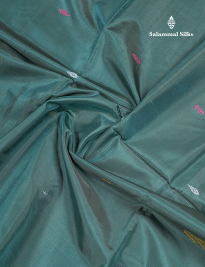 Green Shade Thread work Buttas Banana Pinth Saree (Vaazhainaar Pattu) With Contrast Baby Pink Blouse