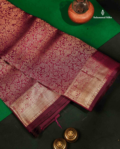 Beautiful Dark Magenta Bridal Pure Kanjivaram Silk Saree With Traditional Medium Border