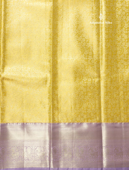 Gold Tissue Bridal Semi Silk Saree With Contrast Lavender Border