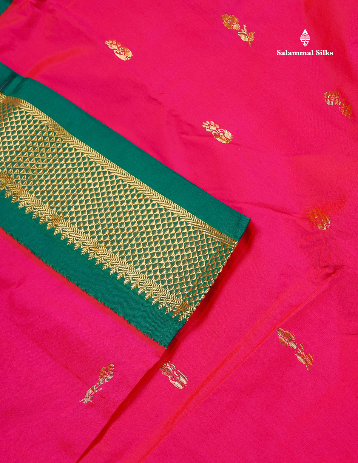 Semi Silk Saree - Maroon Colour Body Zari Butta With Bottle Green Border | 9.5 Yards