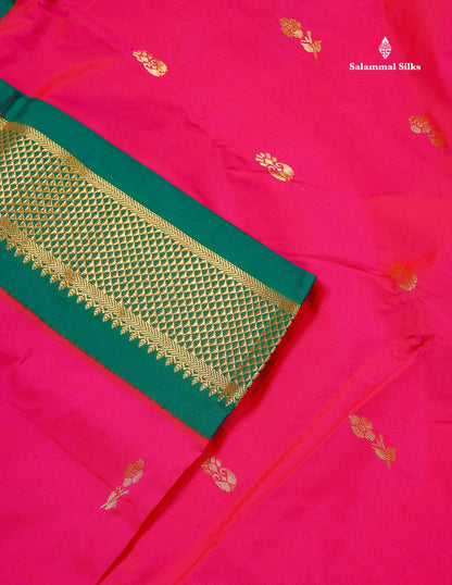 Semi Silk Saree - Maroon Colour Body Zari Butta With Bottle Green Border | 9.5 Yards