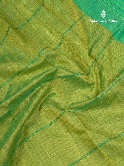 Beautiful Manthulir Green Jute Cotton Mix Fancy Saree With Traditional Small Border