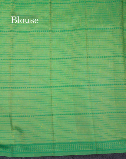 Beautiful Manthulir Green Jute Cotton Mix Fancy Saree With Traditional Small Border