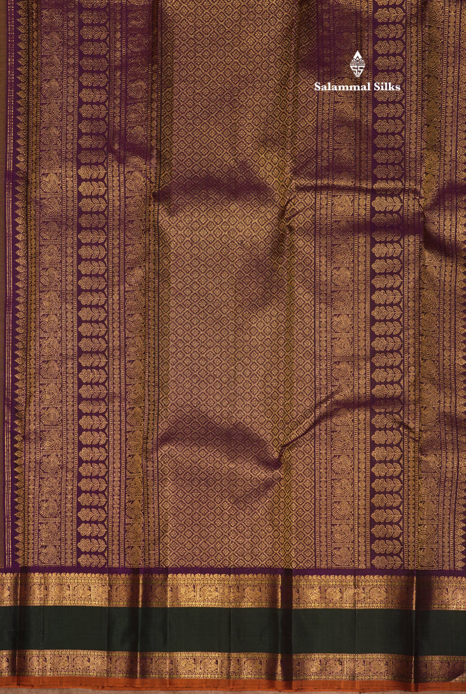 Korvai Yellow Pure Kanjivaram Silk Saree With Traditional Green Double Border