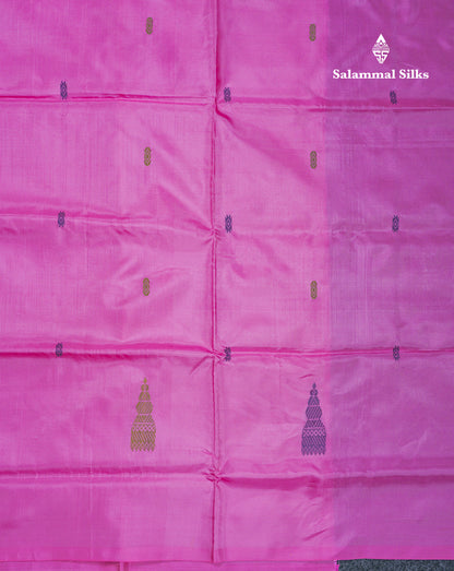 Olive Mustard Yellow Thread work Buttas Banana Pinth Saree (Vaazhainaar Pattu) With Contrast Pink Blouse