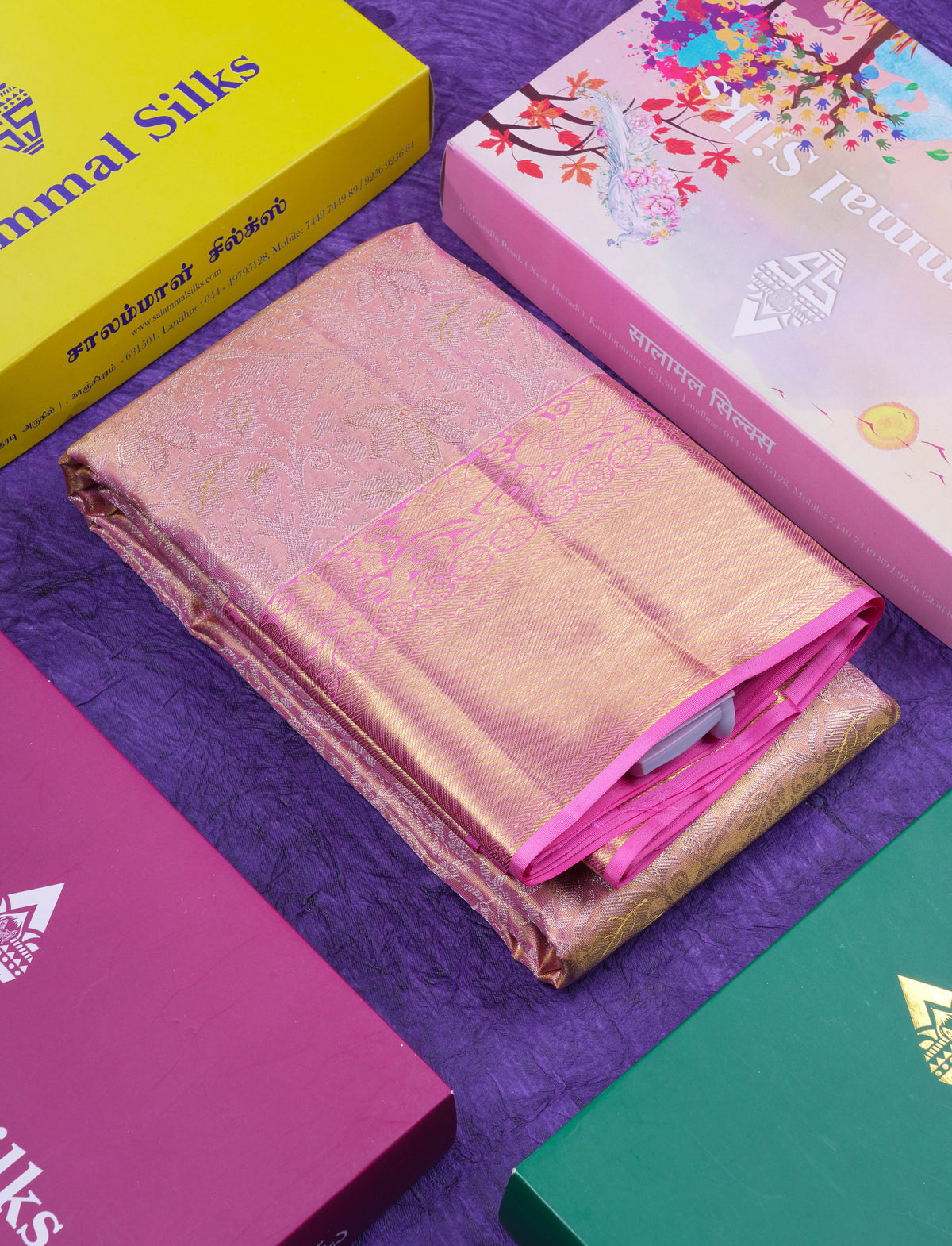 Beautiful Light Pink Tissue Bridal Pure Kanjivaram Silk Saree With Traditional Border