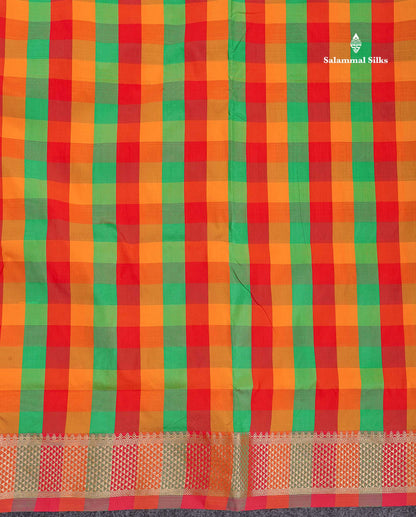 Semi Silk Saree - Paalum Pazham Checks Body With Traditional Border | 9.5 Yards