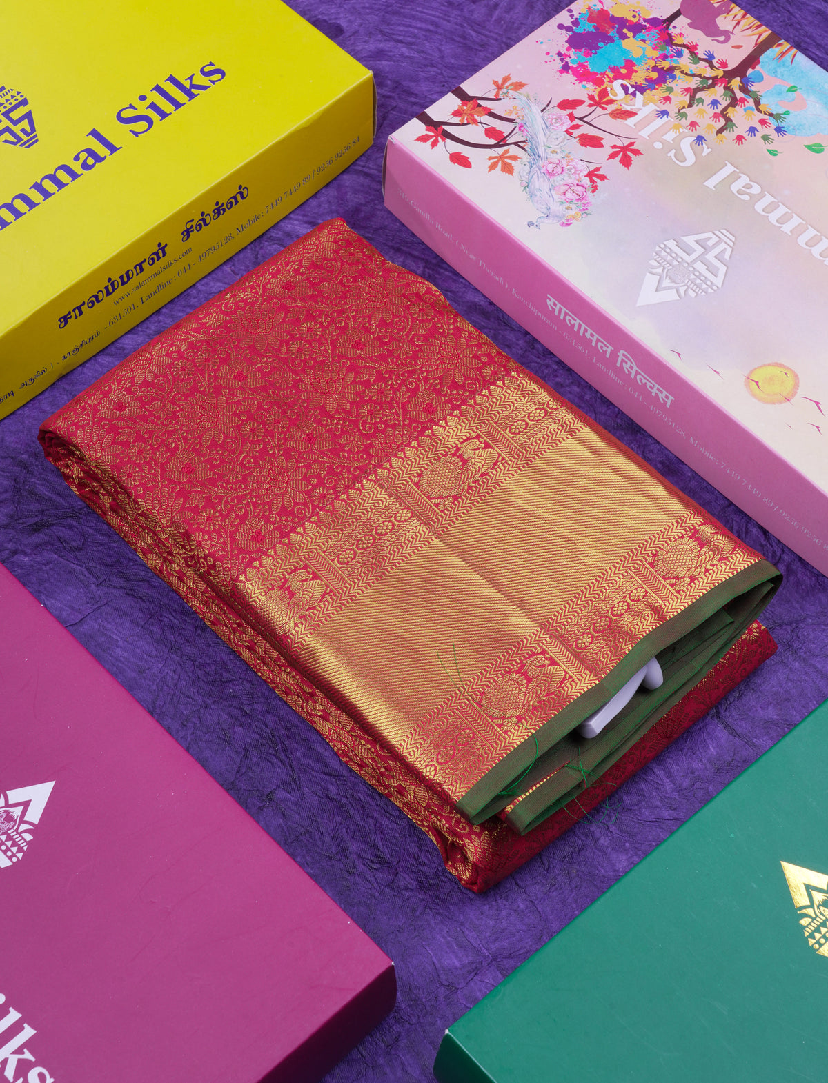 Beautiful Maroon Bridal Pure Kanjivaram Silk Saree With Contrast Bottle Green Blouse