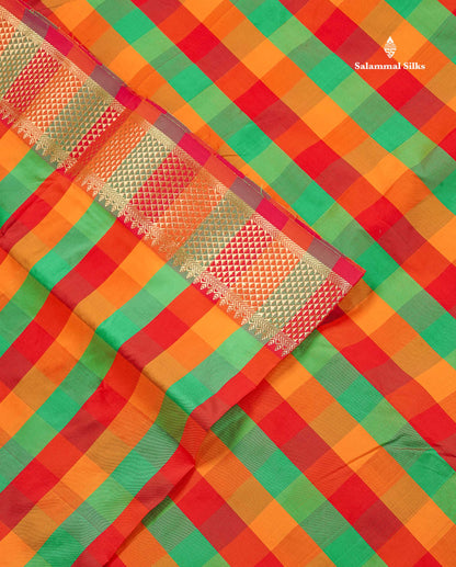 Semi Silk Saree - Paalum Pazham Checks Body With Traditional Border | 9.5 Yards