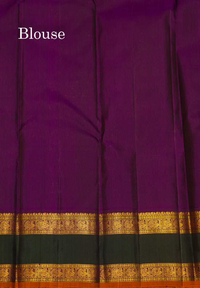 Korvai Yellow Pure Kanjivaram Silk Saree With Traditional Green Double Border