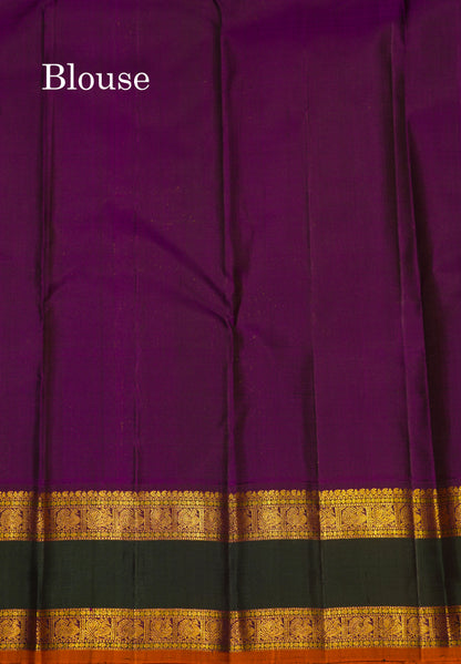 Korvai Yellow Pure Kanjivaram Silk Saree With Traditional Green Double Border
