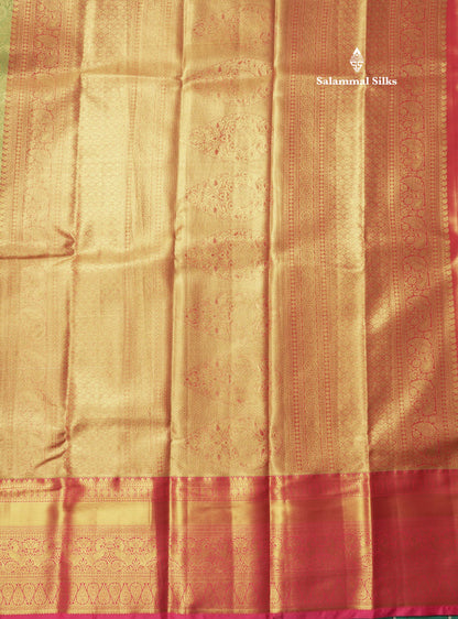 Light Elaichi Green Tissue Bridal Semi Silk Saree With Contrast Pink Border
