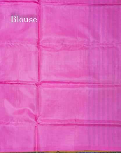 Olive Mustard Yellow Thread work Buttas Banana Pinth Saree (Vaazhainaar Pattu) With Contrast Pink Blouse