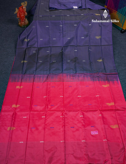 Violet Thread work Buttas Banana Pinth Saree (Vaazhainaar Pattu) With Contrast Pink Blouse