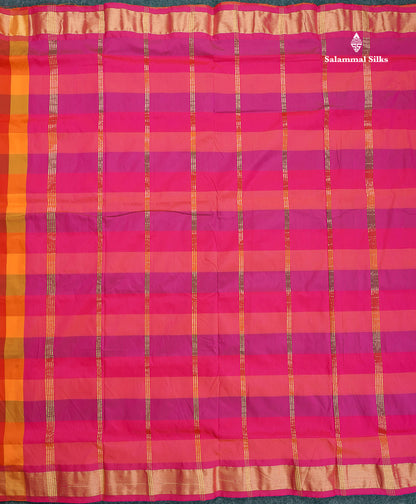 Semi Silk Saree - Paalum Pazham Checks With Tissue Border | 9.5 Yards