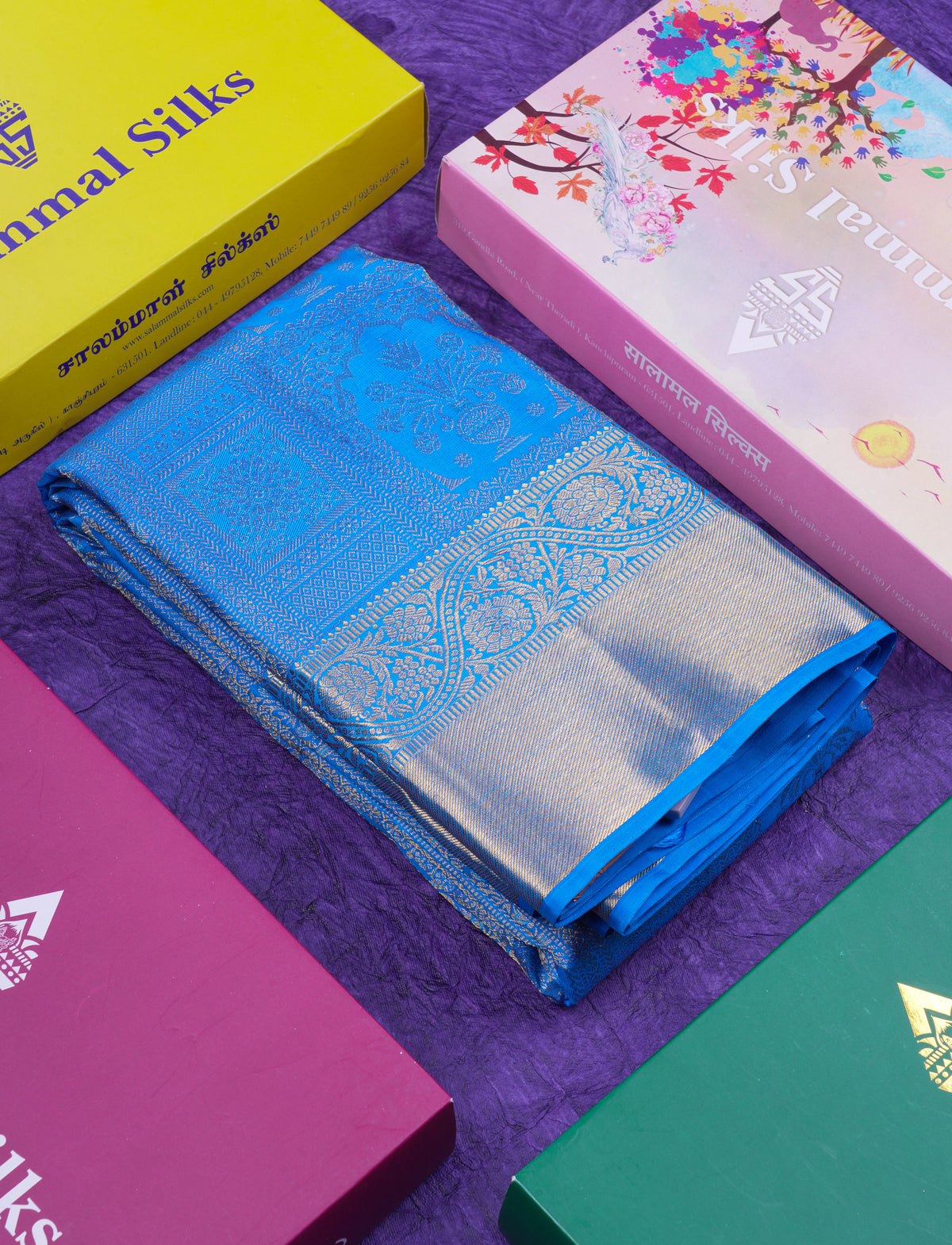 Beautiful Blue Bridal Pure Kanjivaram Silk Saree With Traditional Border