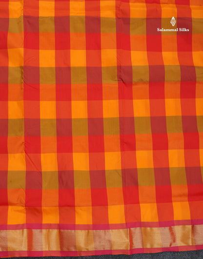 Semi Silk Saree - Paalum Pazham Checks With Tissue Border | 9.5 Yards