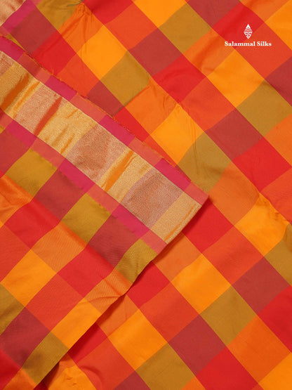 Semi Silk Saree - Paalum Pazham Checks With Tissue Border | 9.5 Yards