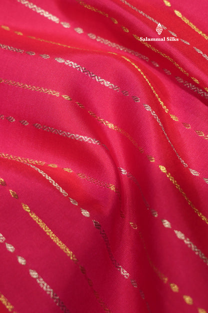 Korvai Pinkish Red Colour Pure Kanjivaram Silk Saree With Contrast Sapphire Green Border