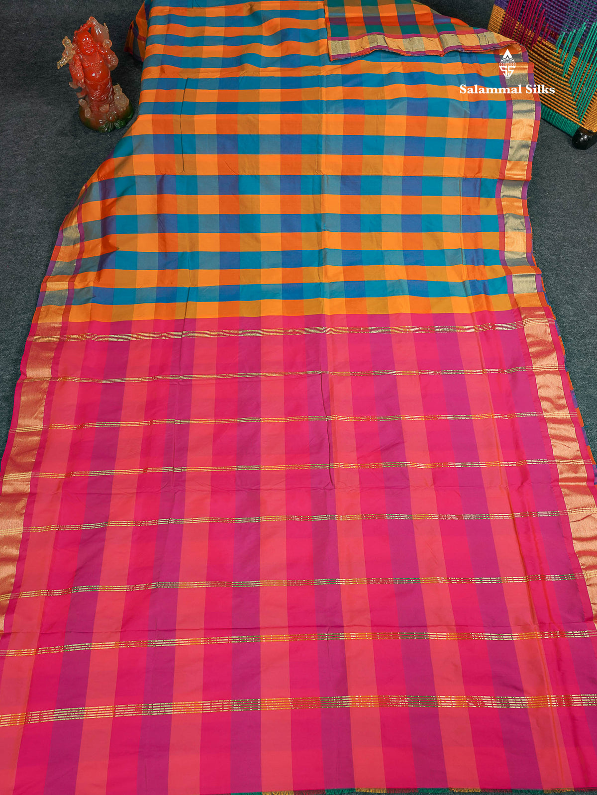 Semi Silk Saree - Paalum Pazham Checks With Tissue Border | 9.5 Yards 