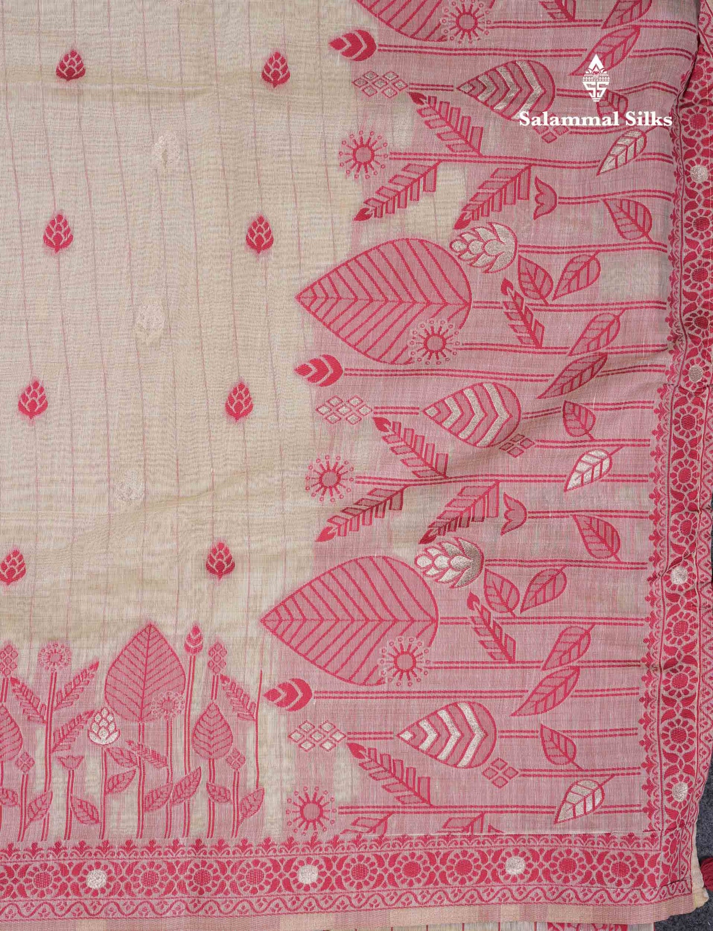 Beautiful Cream Sandal Cotton Mix Saree With Contrast Ramar Blue Fancy Border