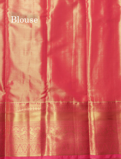 Light Elaichi Green Tissue Bridal Semi Silk Saree With Contrast Pink Border