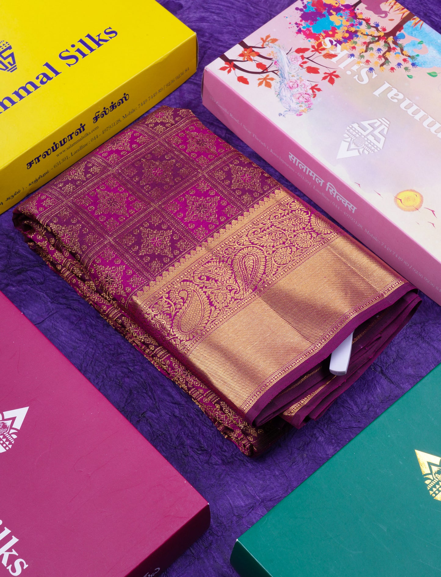 Beautiful Dark Purple Bridal Pure Kanjivaram Silk Saree With Traditional Border