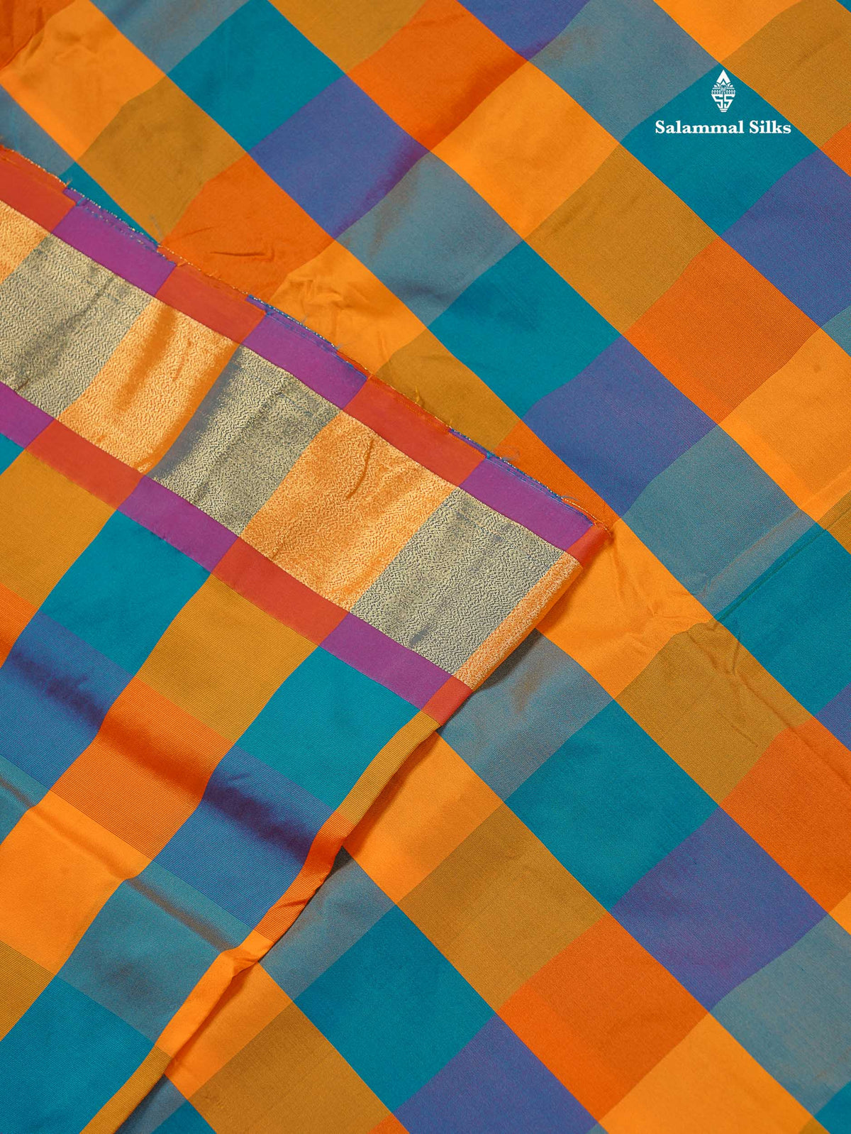Semi Silk Saree - Paalum Pazham Checks With Tissue Border | 9.5 Yards