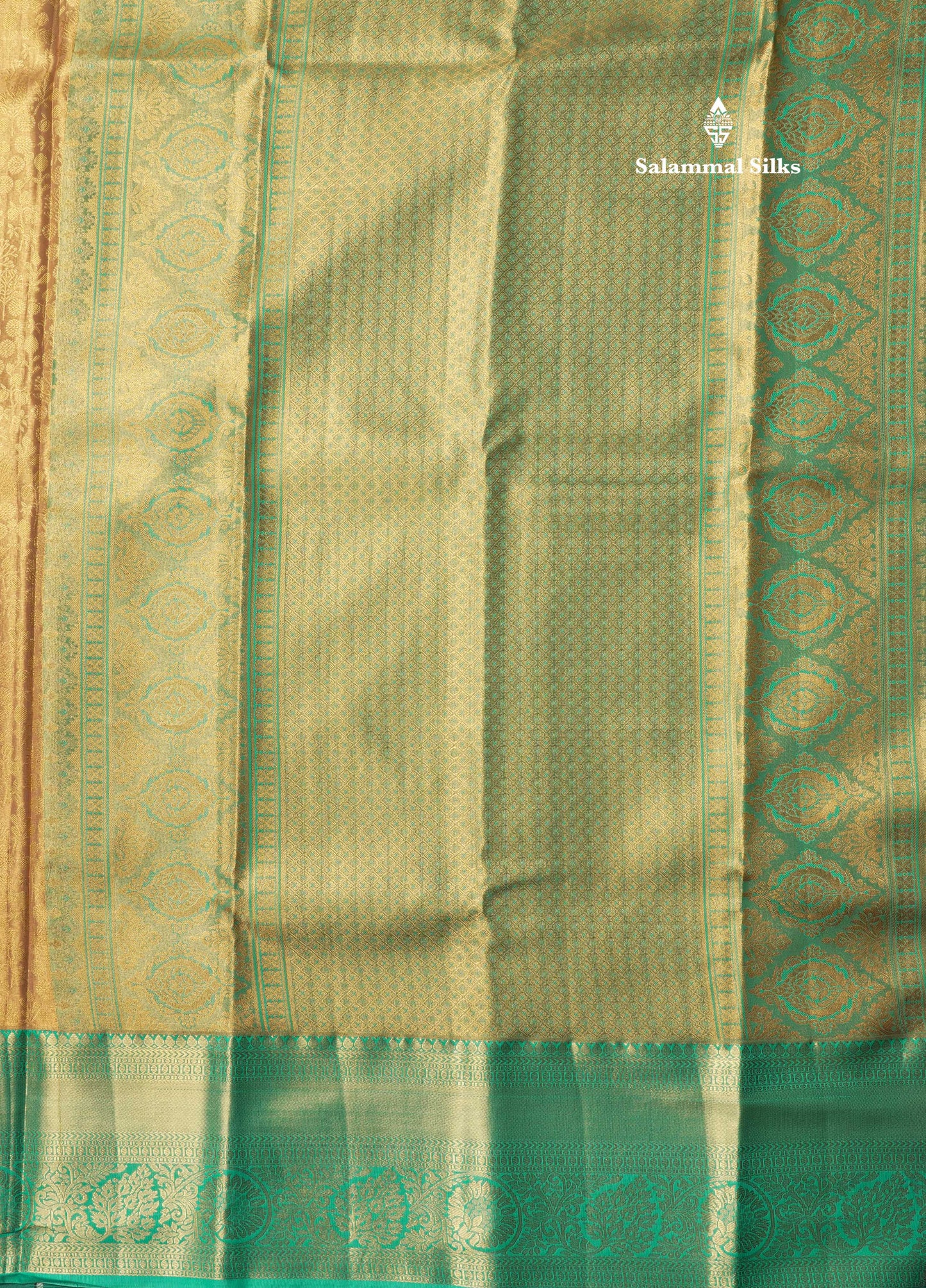Light Chocolate Tissue Bridal Semi Silk Saree With Contrast Sapphire Green Border