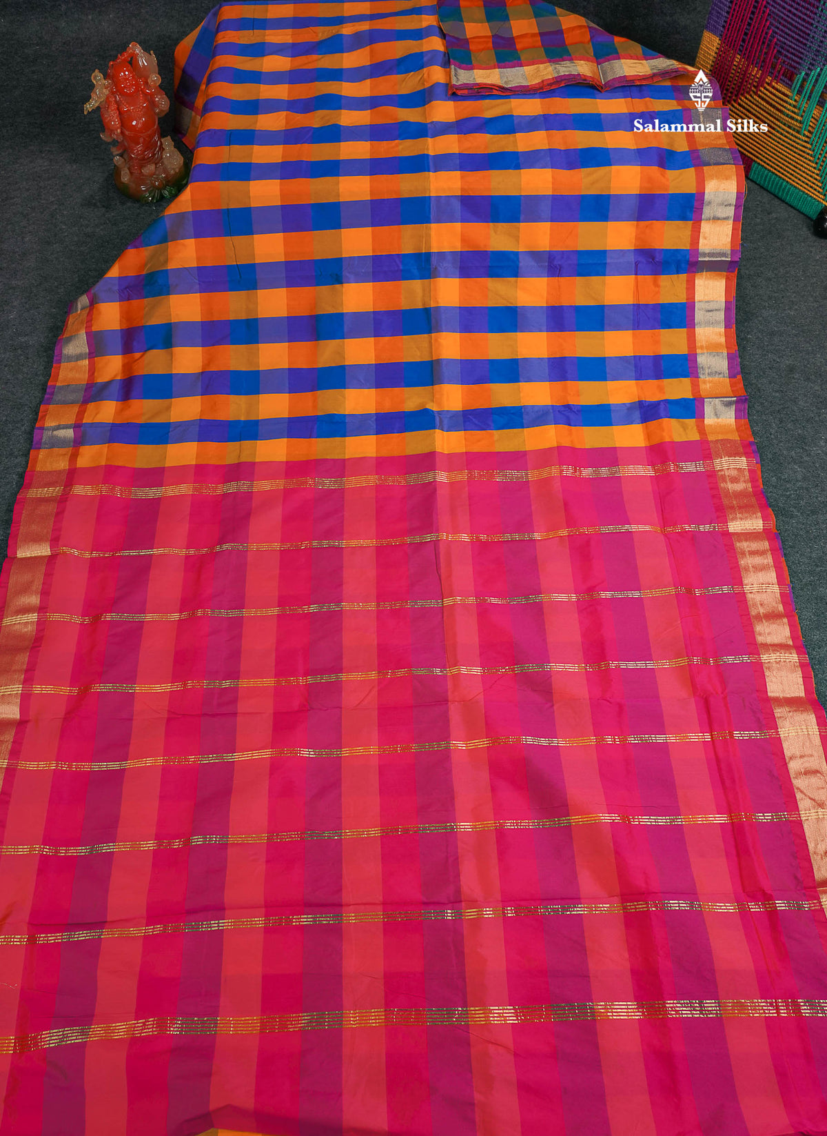 Semi Silk Saree - Paalum Pazham Checks With Tissue Border | 9.5 Yards 
