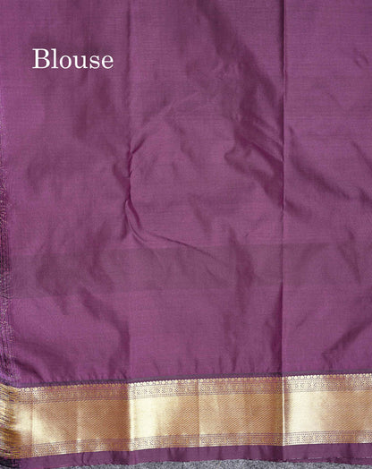 Semi Silk Saree - Paalum Pazham Checks With Traditional Buttas & Purple Border