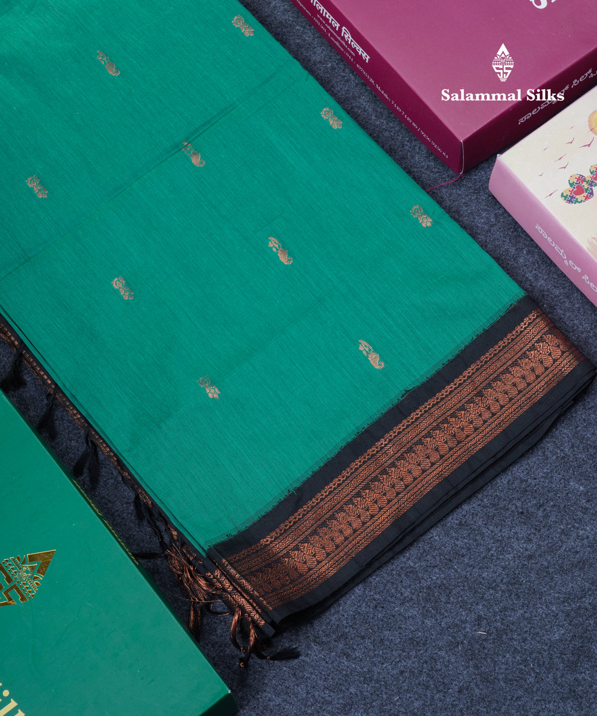 Saffire Green Kalyani Cotton Saree With Contrast Black Border