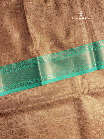 Light Chocolate Tissue Bridal Semi Silk Saree With Contrast Sapphire Green Border