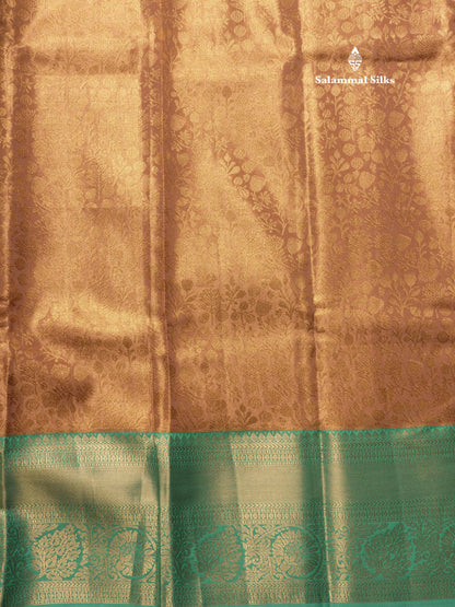 Light Chocolate Tissue Bridal Semi Silk Saree With Contrast Sapphire Green Border
