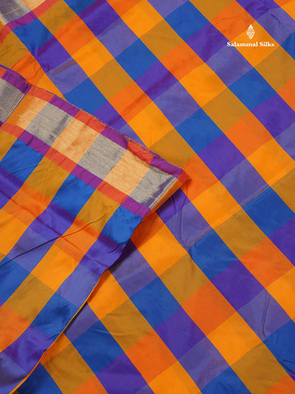 Semi Silk Saree - Paalum Pazham Checks With Tissue Border | 9.5 Yards