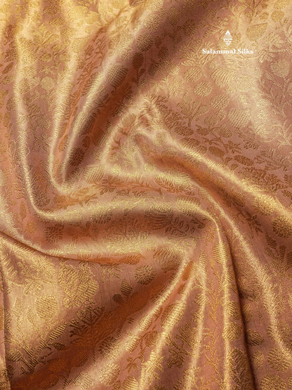 Light Chocolate Tissue Bridal Semi Silk Saree With Contrast Sapphire Green Border