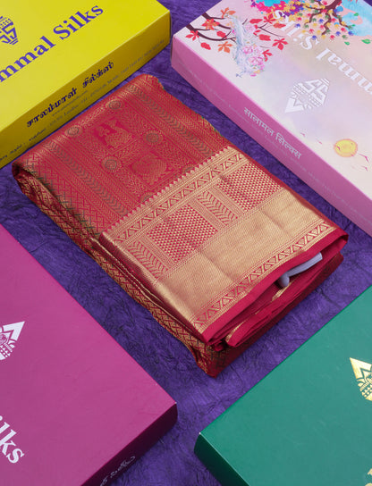 Beautiful Maroon Menakari Work Bridal Pure Kanjivaram Silk Saree With Traditional Border