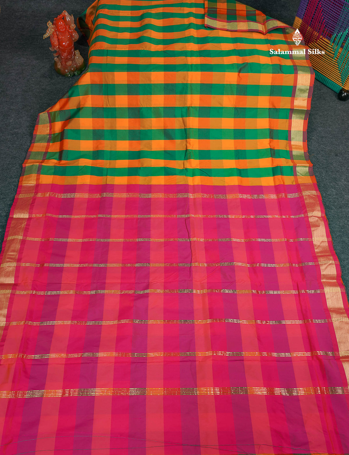 Semi Silk Saree - Paalum Pazham Checks With Tissue Border | 9.5 Yards 