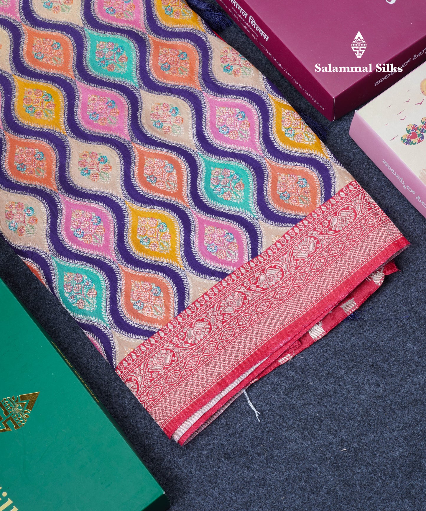 Black Wave Pattern Banarasi Semi Georgette Saree With Contrast Red Blouse