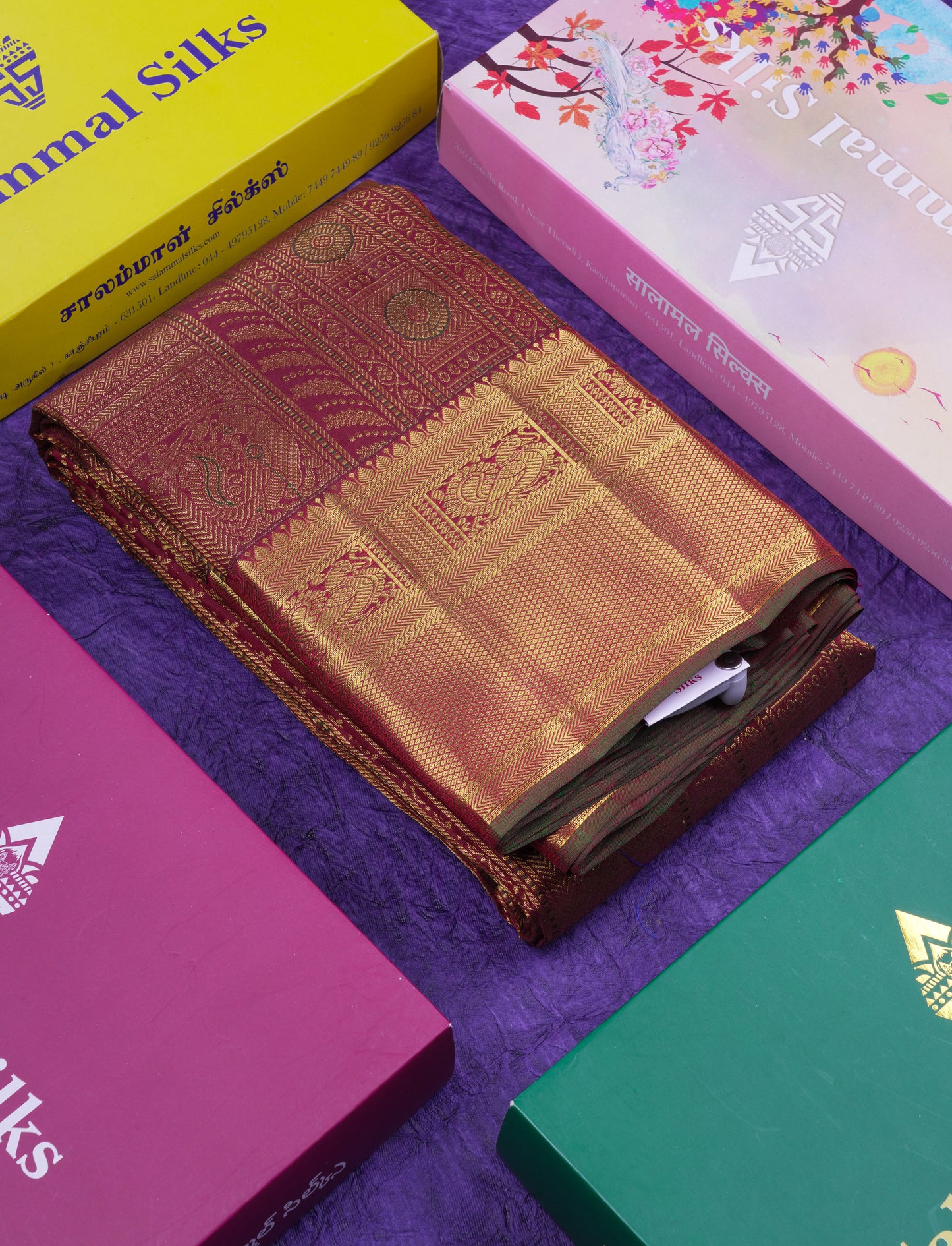 Beautiful Dark Brown Meenakari Work Bridal Pure Kanjivaram Silk Saree With Traditional Border
