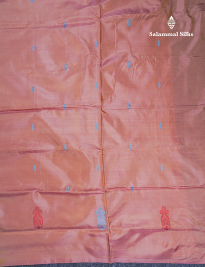 Army Green Thread work Buttas Banana Pinth Saree (Vaazhainaar Pattu) With Contrast Peach Blouse