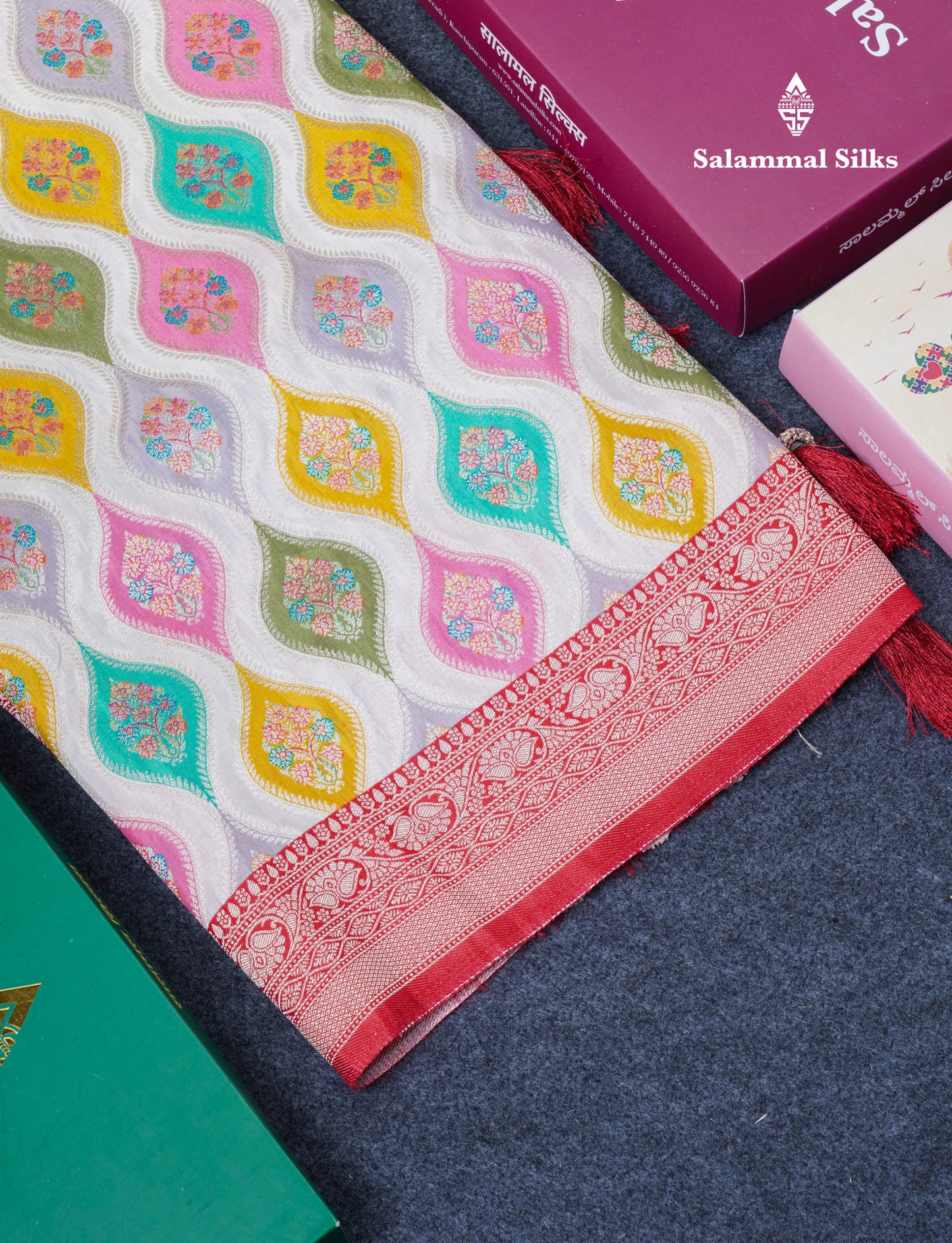 Black Wave Pattern Banarasi Semi Georgette Saree With Contrast Red Blouse