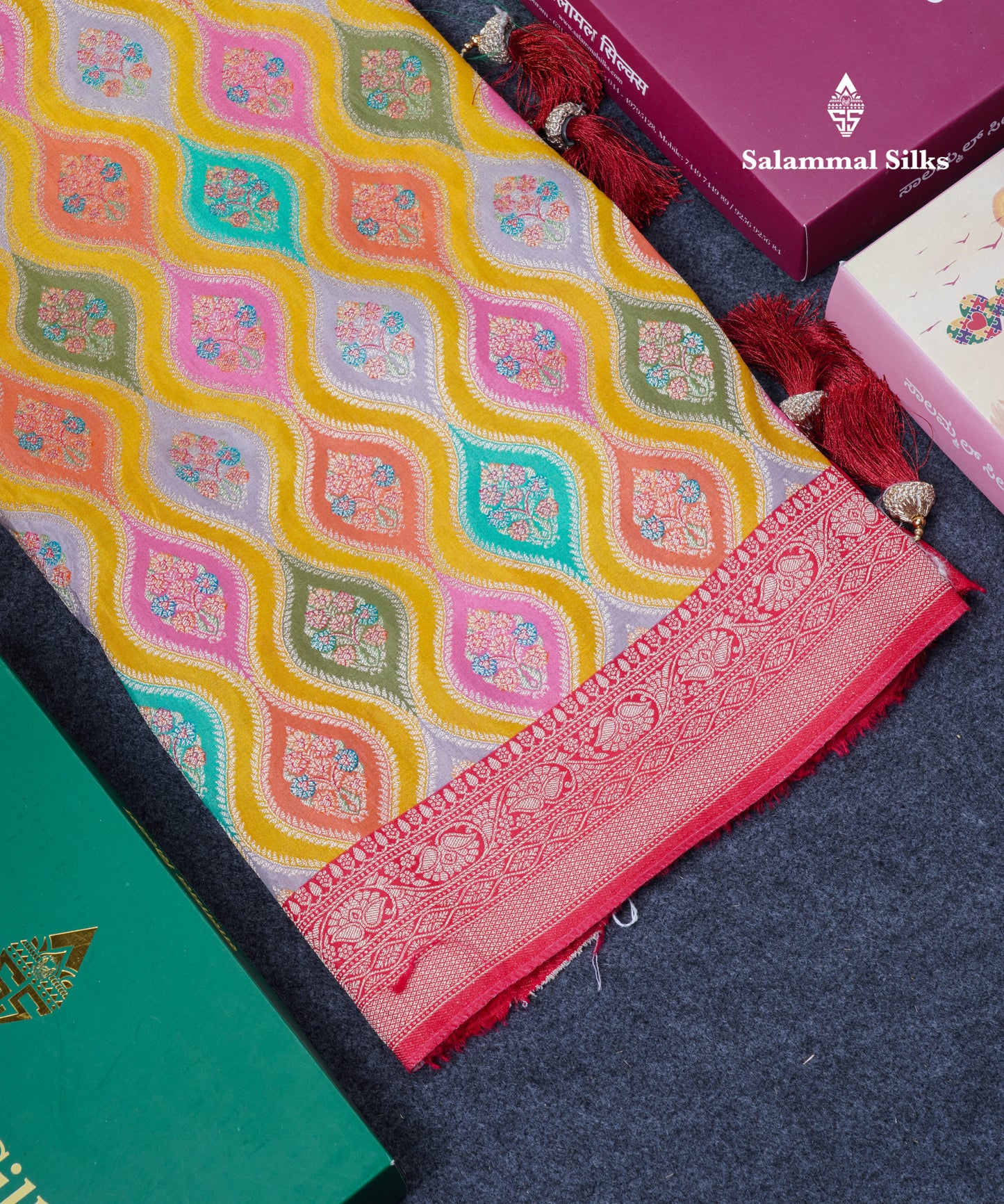 Black Wave Pattern Banarasi Semi Georgette Saree With Contrast Red Blouse