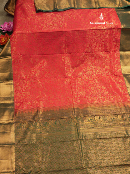 Magenta Pink Bridal Semi Silk Saree With Contrast Bottle Green Border