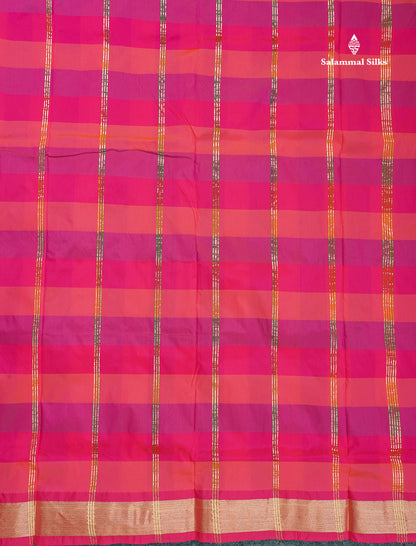 Semi Silk Saree - Paalum Pazham Checks With Tissue Border | 9.5 Yards