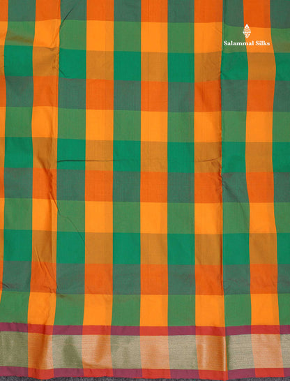 Semi Silk Saree - Paalum Pazham Checks With Tissue Border | 9.5 Yards